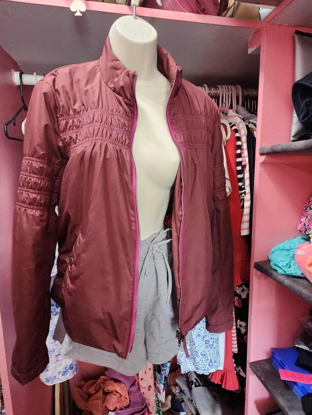 Free People Mauve Zip-Front Bomber Jacket